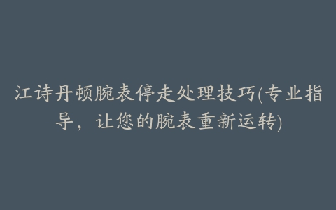 江诗丹顿腕表停走处理技巧(专业指导，让您的腕表重新运转)